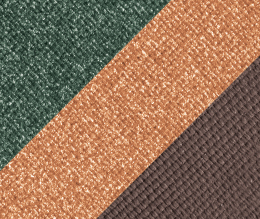 Three triangles of Mary Kay Chromafusion Eye Shadow in Emerald Noir, Shiny Penny and Espresso forming a square.