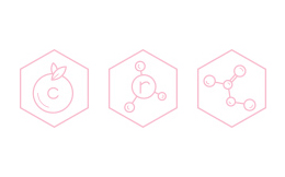 Drei wichtige Inhaltsstoffe von Hautpflegeprodukten sind skizziert: Vitamin C, Retinol und Glykolsäure